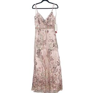 New Mac Duggal Size 8 Pink Rose Multi Embellished Spaghetti Strap A Line Gown